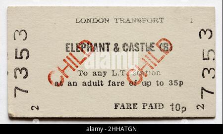 Vintage 1970s London Underground Railway Train Ticket - Elephant and Castle Stock Photo