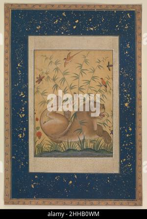 Early Mughal painting of Akbar the Great (centre) battling the warrior ...