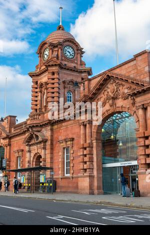 Nottingham railway station is a railway station and tram stop in the city of Nottingham in East Midlands. Stock Photo