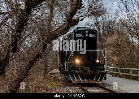 NCRR Train Approaching Hanover Junction Station, York County, Pennsylvania, USA Stock Photo