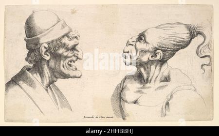 Two deformed heads 1645–50 Formerly attributed to Wenceslaus Hollar Bohemian Two grotesque figures facing each other. Not by Hollar.. Two deformed heads  360764 Stock Photo