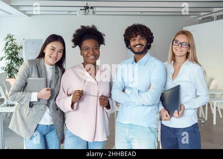 Diverse interracial business team, people diverse group looking at camera Stock Photo