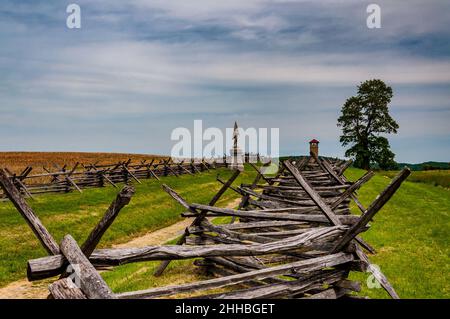 Photo of A Snake Fence Along Bloody Lane, Antietam National Battlefield, Maryland USA Stock Photo