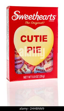 Winneconne, WI -23 January 2021: A package of Sweethearts original heart candies on an isolated background Stock Photo