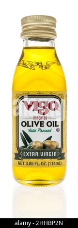 Winneconne, WI -23 January 2021: A bottle of Vigo olive oil on an isolated background Stock Photo