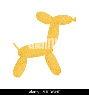Dog figures out of balloons on white background. Cheerful elements giraffe in yellow color in style doodle vector illustration. Stock Vector