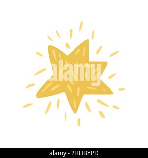 Hexagonal star isolated on white background. Hand drawn sketch magic element yellow color. Vector illustration in Doodle style. Stock Vector