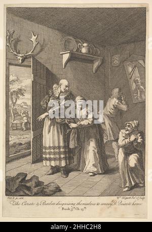 The Curate and the Barber Disguising Themselves to convey Don Quixote Home (Six Illustrations for Don Quixote) 1756 or after William Hogarth British. The Curate and the Barber Disguising Themselves to convey Don Quixote Home (Six Illustrations for Don Quixote)  397853 Stock Photo