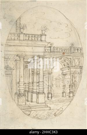 Architectural Drawing (recto); Sketch of a Figure (verso) 18th century Anonymous, Italian, first half of the 18th century Italian. Architectural Drawing (recto); Sketch of a Figure (verso)  340296 Stock Photo