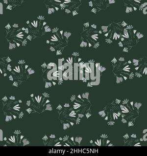Random seamless pattern with simple daisy flower bouquet ornament. Dark tones nature print. Stock illustration. Vector design for textile, fabric, gif Stock Vector