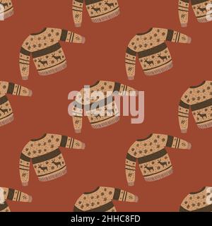 Pastel palette seamless doodle pattern with nordic wool sweaters. Beige and brown colored clothes print. Flat vector print for textile, fabric, giftwr Stock Vector