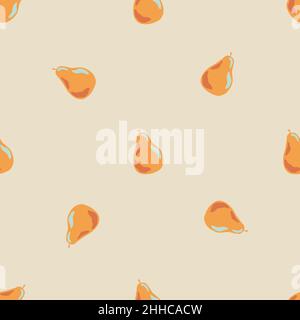 Seamless pattern in minimalistic style with orange pears and grey background. Food print. Stock illustration. Vector design for textile, fabric, giftw Stock Vector
