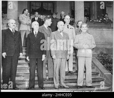 Soviet leader Josef Stalin meets President Truman for the first time at the ''Little White House,'' the residence of... Stock Photo