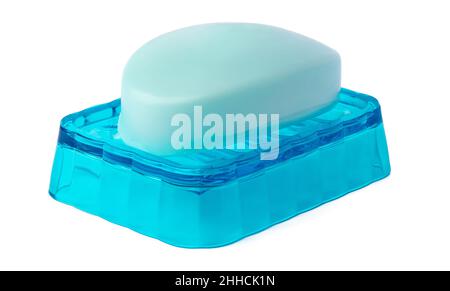 New soap on a dish isolated on white background Stock Photo