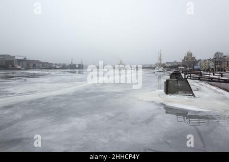 St-Petersburg, Russia. Winter cityscape with frozen Neva river Stock Photo