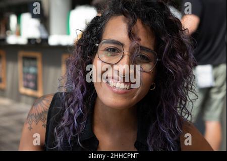 Woman with purple coloured hair Stock Photo