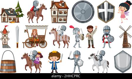 Set of fantasy cartoon characters illustration Stock Vector