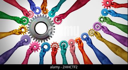 Corporate Collaboration and succeeding together or collaborating as a team concept or connecting teamwork idea as a business metaphor for joining. Stock Photo