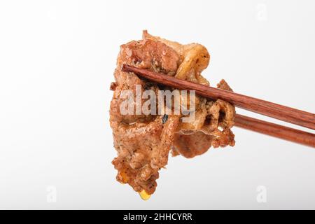 Pork bulgogi on white background Stock Photo