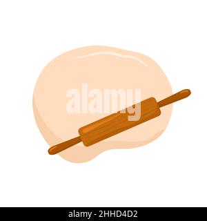 Rolled dough and rolling pin. Preparation homemade pizza or pasta. Top view. Stay home and cook healthy food by recipe. Vector illustration in flat Stock Vector