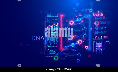 DNA strand analysis. medicine technology concept. research of genetic molecular helix. Data Scientist in medicine. Dna sequencing. Medical tech Stock Vector