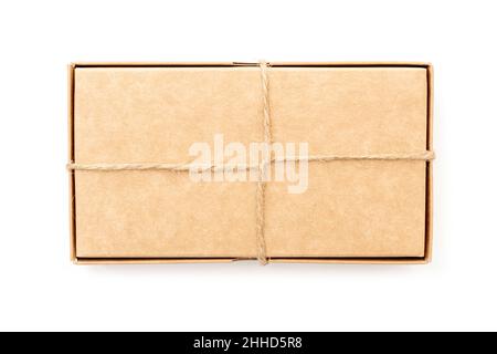 Gift paper box with rope isolated on white Stock Photo