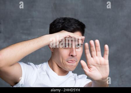 Young boy photographed in studio with expressions Stock Photo