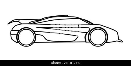A fast car in silhouette line drawing and isolated on a white background Stock Photo