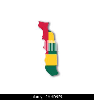 Togo national flag in a shape of country map Stock Vector