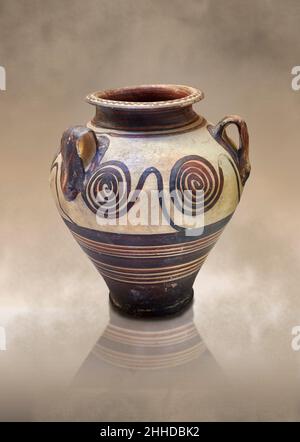 Mycenaean pottery - Terracotta periform palace style jar with swirl design . 1400-1300 BC. Mycenaean Epidauros necropolis. Nafplio Archaeological Muse Stock Photo