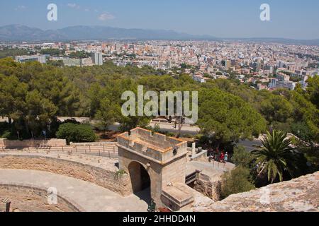 Panoramic view of Palma de Mallorca from Castell de Bellver in Palma de Mallorca on Mallorca Stock Photo