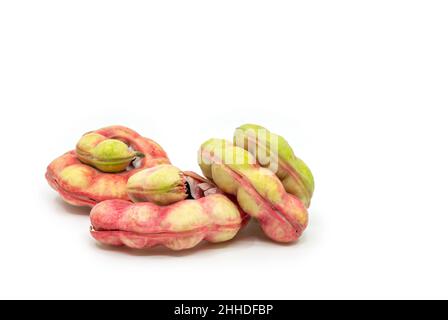 Close up a small group of organic Madras Thorn, isolated fresh Madras Thorn on white background. Stock Photo