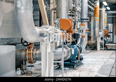 Dosing control valves and liquid meters on pipeline system Stock Photo