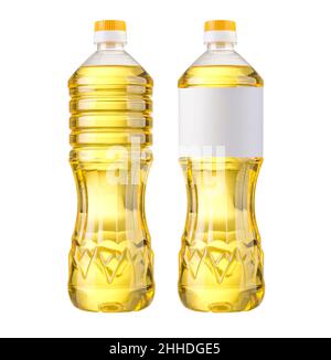 Plastic bottle of vegetable oil, insulated on a white background. Layout of packaging with a bottle with clipping path included Stock Photo