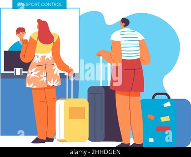 Man and woman waiting on check in ready to go Stock Vector