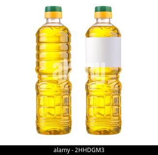 Plastic bottle of vegetable oil, insulated on a white background. Layout of packaging with a bottle with clipping path included Stock Photo