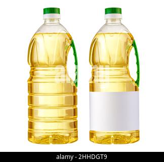 Plastic bottle of vegetable oil, insulated on a white background. Layout of packaging with a bottle with clipping path Stock Photo