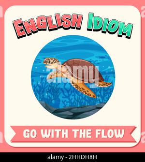 English idiom with picture description for go with the flow illustration Stock Vector