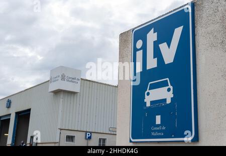 Manacor, Spain; january 20 2022: Technical vehicle inspection station, ITV, in the Majorcan town of Manacor, on a cloudy day. Spain