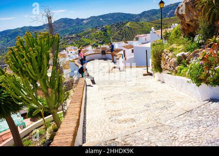 The viewpoint of the Peñon with beautiful panoramic views of the city of Frigiliana, on the Malaga coast of Andalisia Stock Photo
