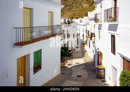 Aerial view of one of the streets of the historic center of the town of Frigiliana, Andalusia Stock Photo