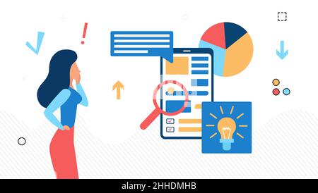 Creative idea for new new mobile features development. Optimization and management of smartphone application creating Stock Vector