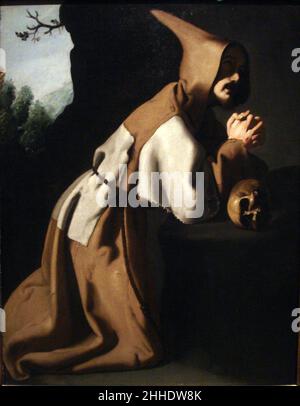 St. Francis in Prayer by Francisco de Zurbaran. Stock Photo