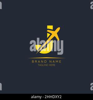 Initial letter J logo design incorporated plane. Minimalist and modern vector illustration design suitable for business. Airline, airplane, aviation, Stock Vector