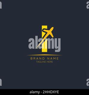 Initial letter I logo design incorporated plane. Minimalist and modern vector illustration design suitable for business. Airline, airplane, aviation, Stock Vector