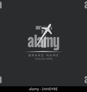 Initial letter T logo design incorporated plane. Minimalist and modern vector illustration design suitable for business. Airline, airplane, aviation, Stock Vector