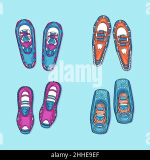 Hand drawn snowshoes set Vector illustration. Stock Vector