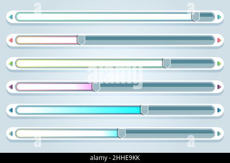Gradient user interface sliders set Vector illustration. Stock Vector