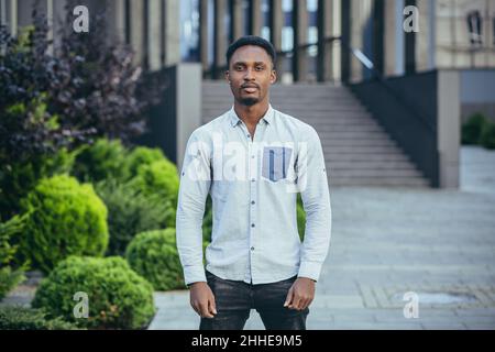 Portrait of a young serious african american man looking at the camera, serious Stock Photo