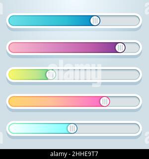 Gradient user interface sliders set Vector illustration. Stock Vector